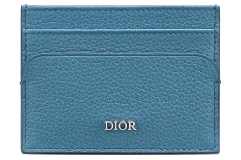 Flat Card Holder Navy Blue Grained Calfskin with DIOR AND 